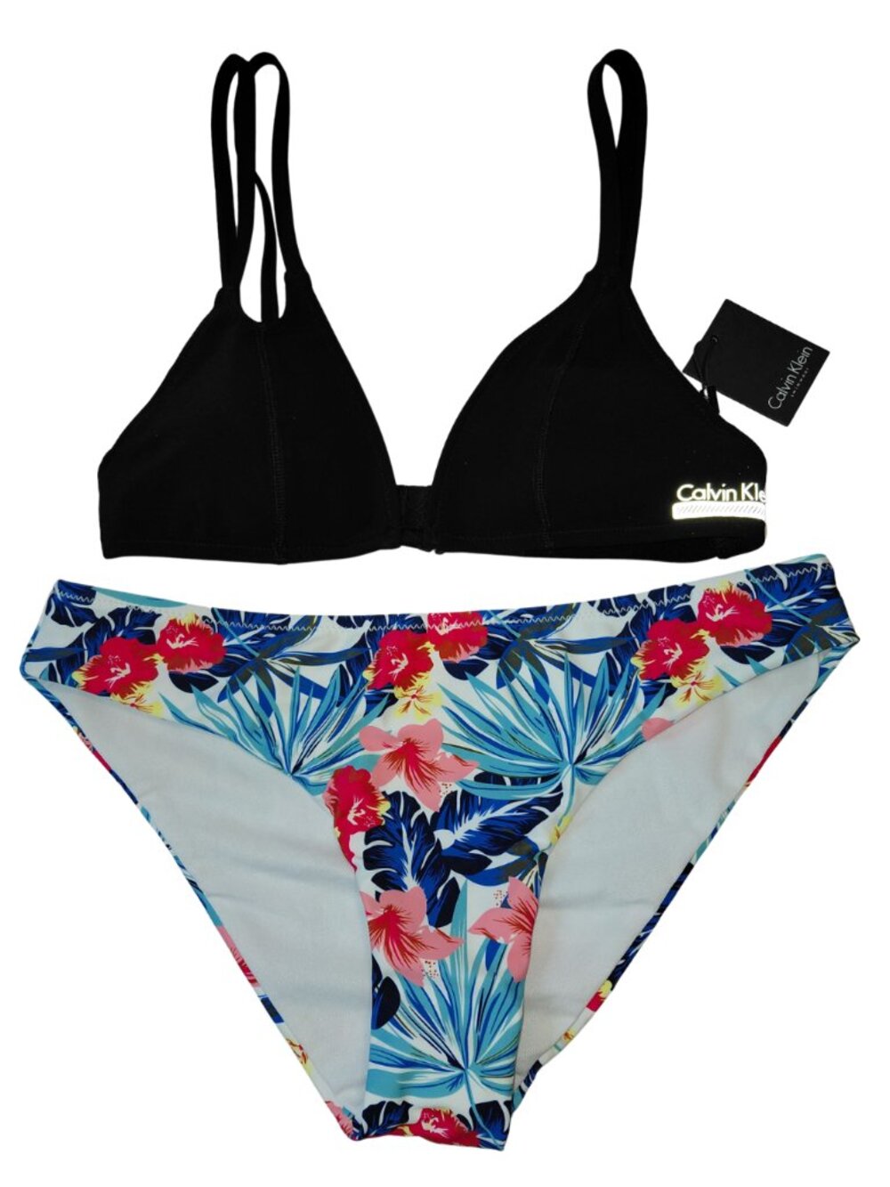 Calvin Klein Black Bikini Top & Shekini Floral Bikini Bottoms Women's Small